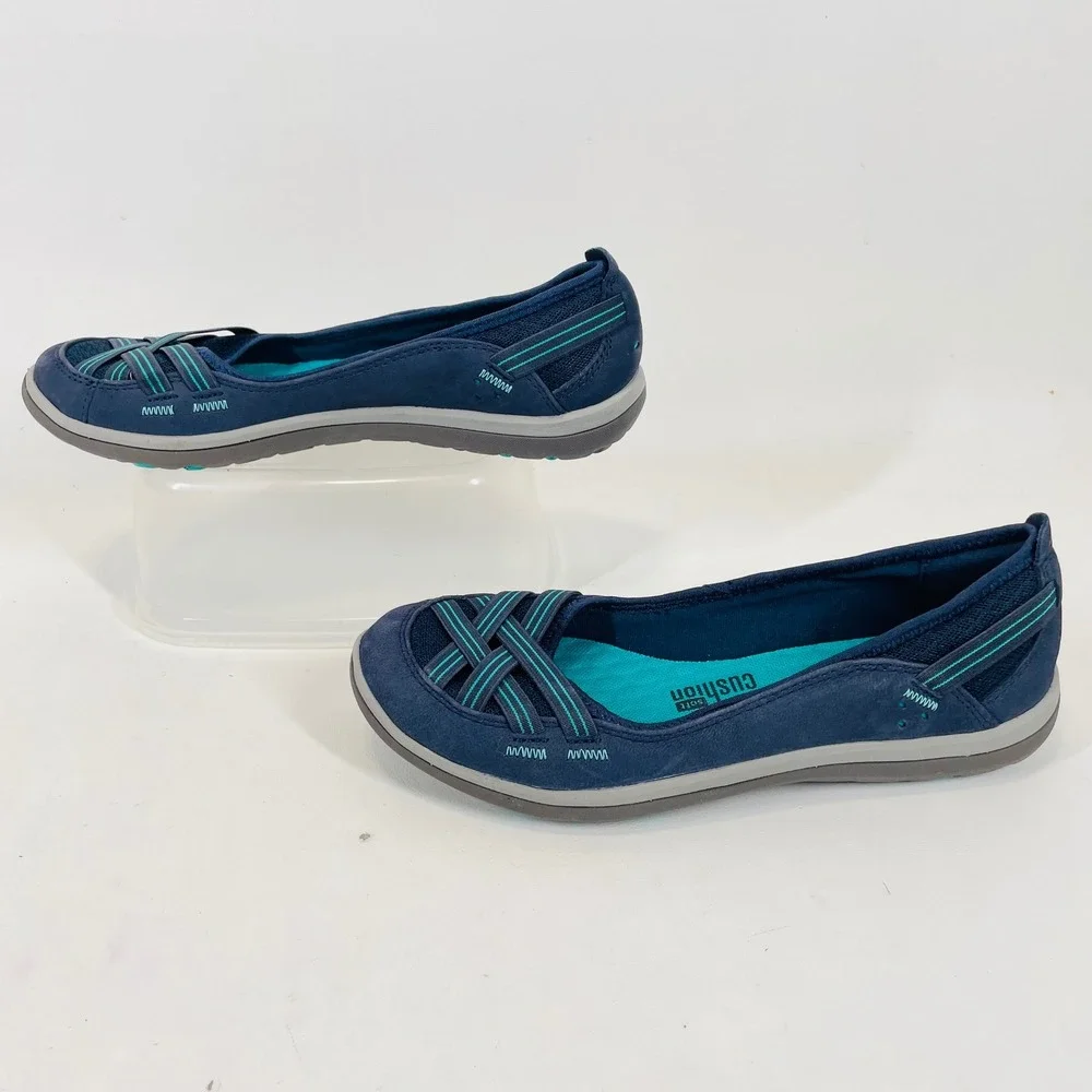 Clarks Privo Womens 7.5 Navy Blue Cushion Soft Mesh Slip On Flats 261238184050